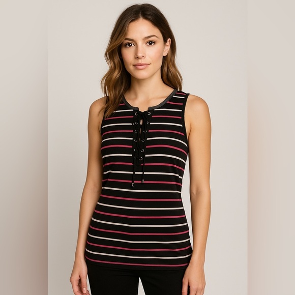 White House Black Market Black and Pink Sleeveless Tie Front Tank Top 🩷🖤 - Picture 10 of 10